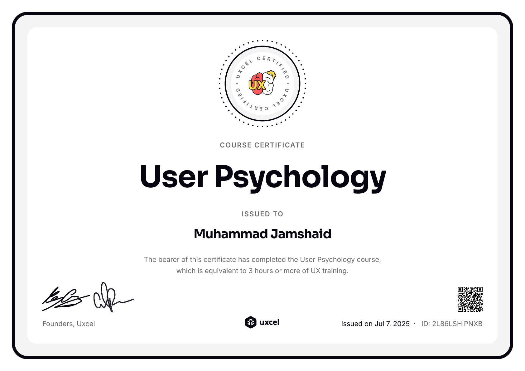 Muhammad Jamshaid's certificate